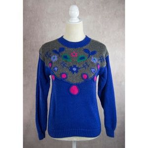 PS Sport Blue Floral Pattern Sweater S
